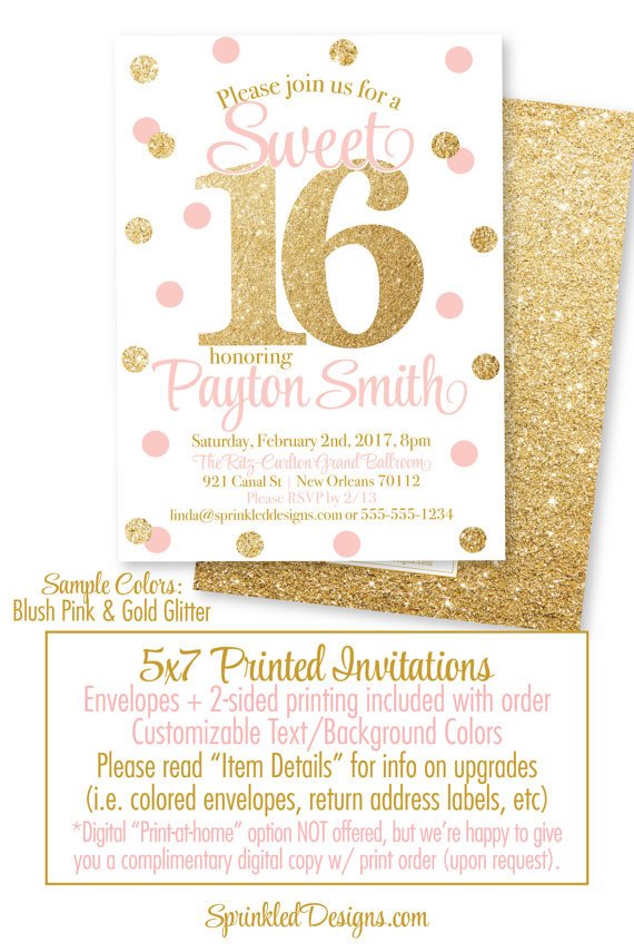 Sweet 16 Invitations Pink and Gold Glitter Sweet Sixteen