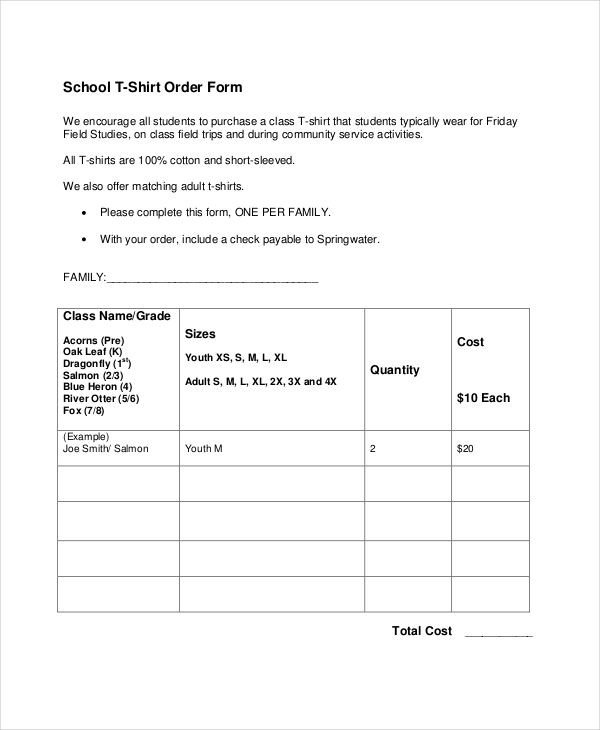 12 T Shirt Order Forms Free Sample Example Format