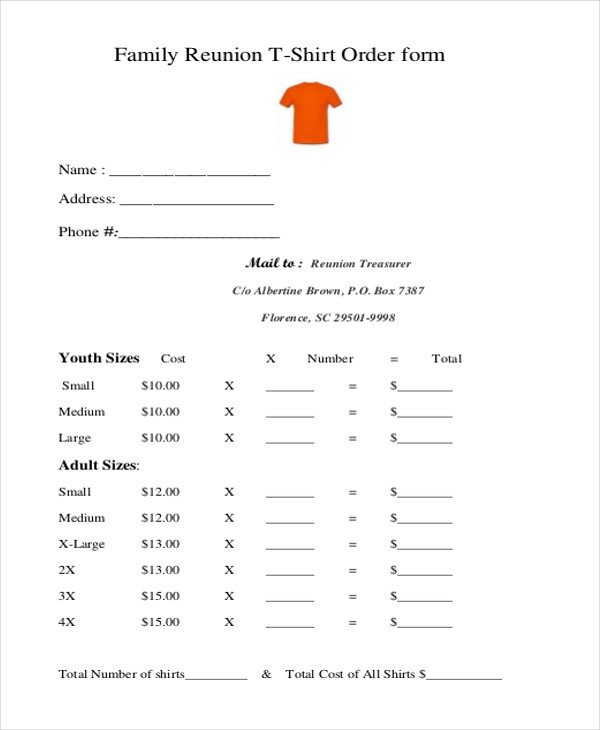 Sample T Shirt Order Form 10 Free Documents in Doc PDF