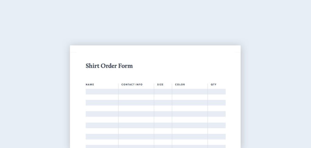 T Shirt Order Form Free PDF & Excel Template