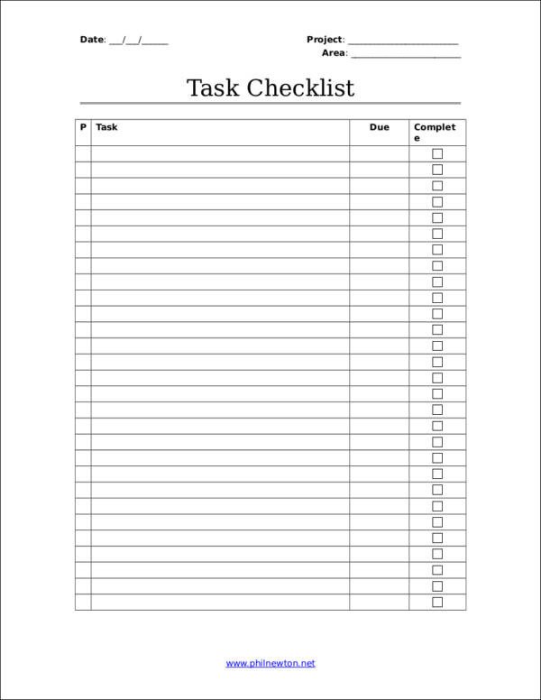 18 Task Checklist Samples & Templates Free PDF Excel