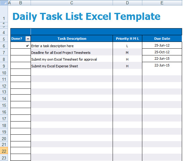 Daily Task List Excel Template XLS Microsoft Excel Templates