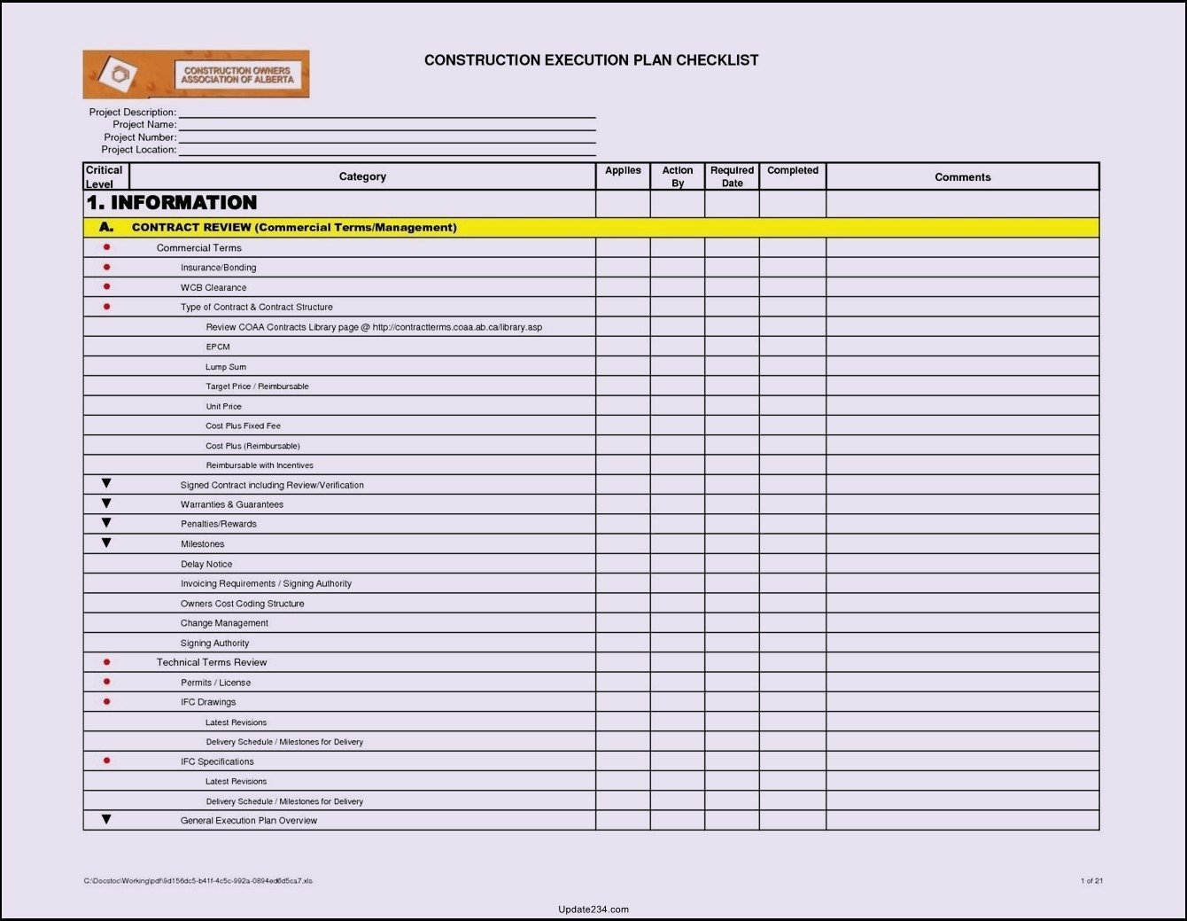 Project Checklist Template Excel