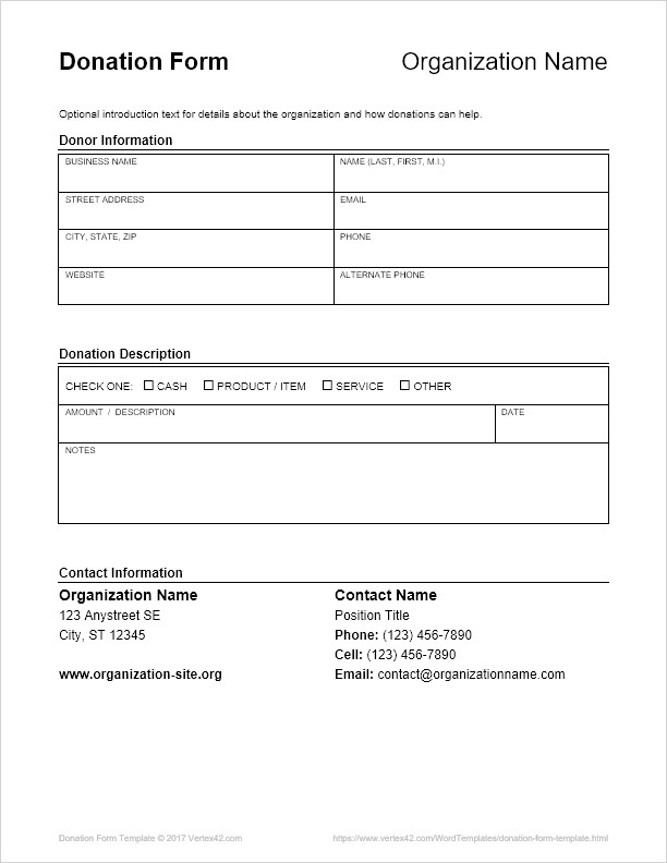 Donation Form Template for Word