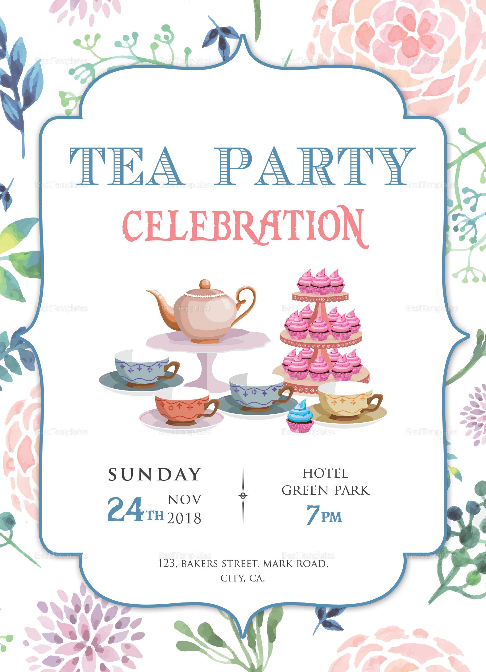 Elegant Tea Party Invitation Design Template in Word PSD