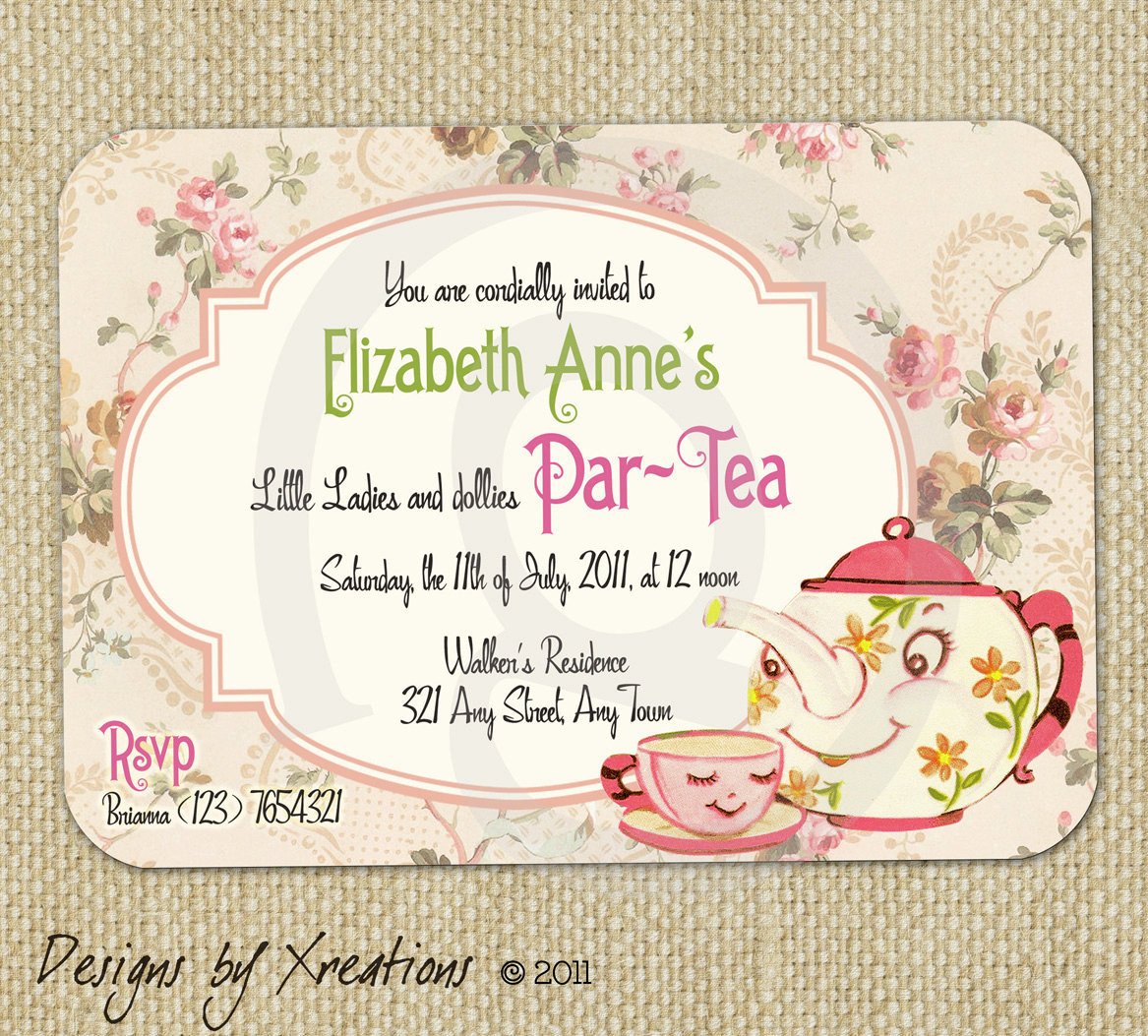 Items similar to Cute Vintage Tea Party Invitation Digital