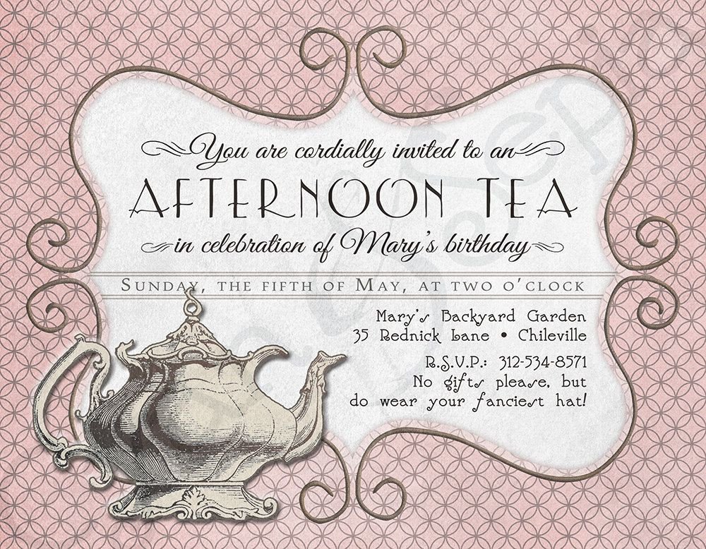 Printable Tea Party Birthday Shower Invitation 4 25 x 5