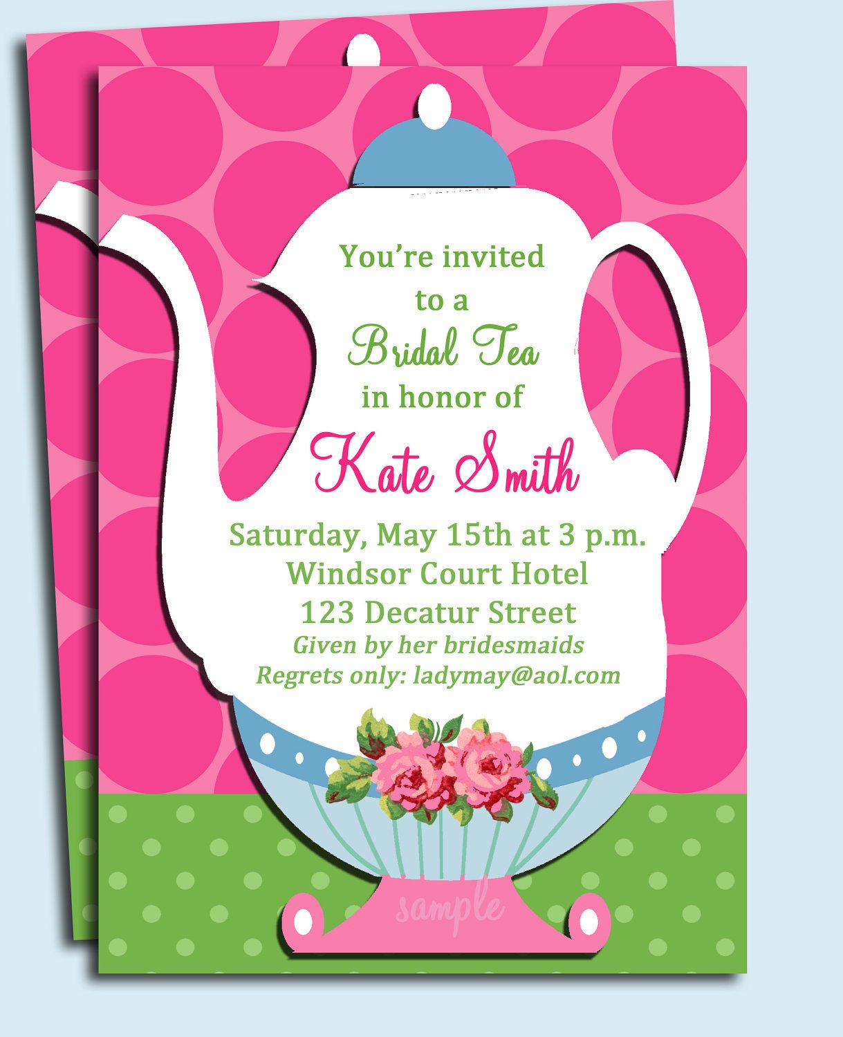 Tea Party Invitation Printable or Printed with FREE SHIPPING