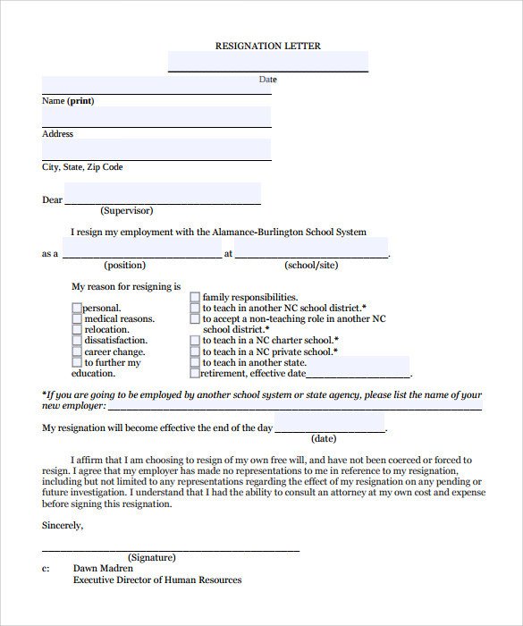 Teacher Resignation Letter 10 Download Documents in PDF
