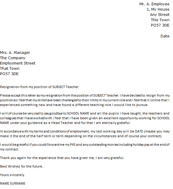 Teacher Resignation Letter Example icover