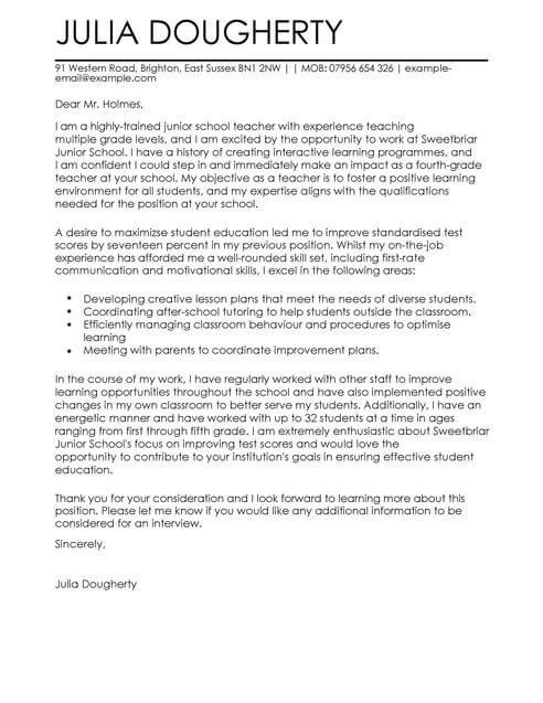 Teacher Education Cover Letter Template