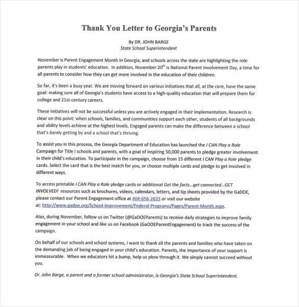 6 Thank You Letter To Parents PDF DOC