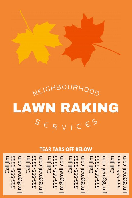 Lawn Raking Poster with Tear off tabs template