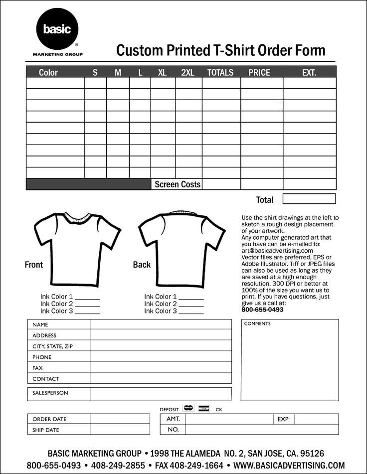 Free T Shirt Order Form Template Download