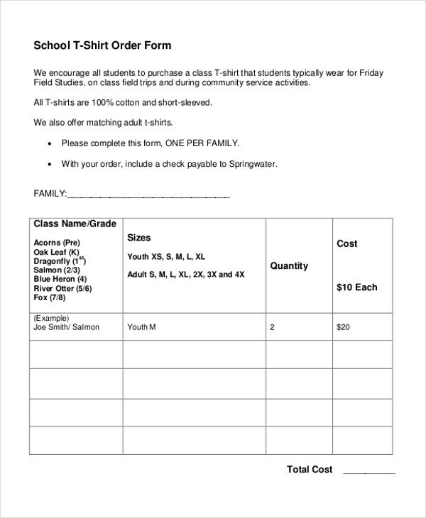 Sample T Shirt Order Form 10 Free Documents in Doc PDF