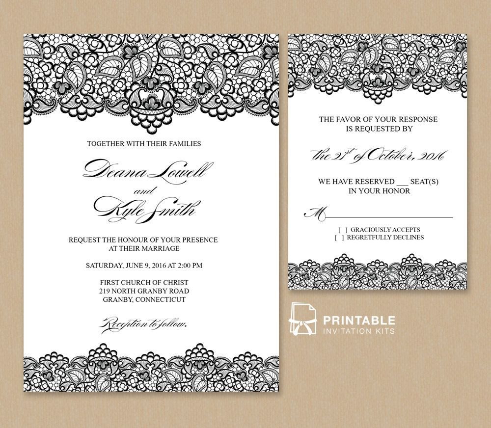 Free PDF Wedding Invitation Template Black Lace Vintage