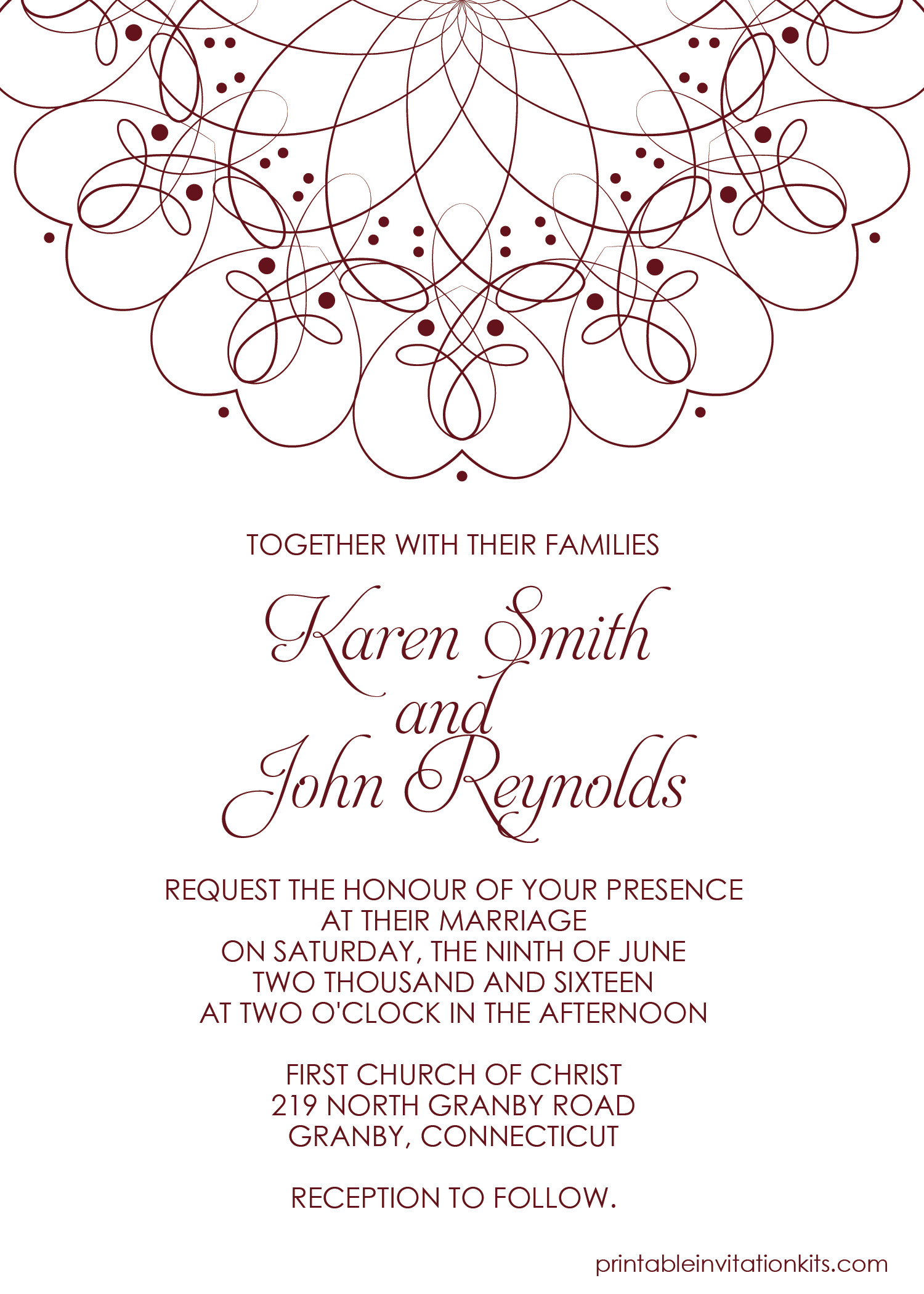 spiral border invitation free PDF template for weddings
