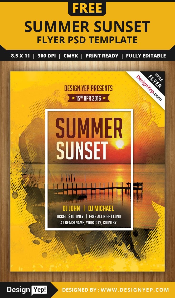 Free Summer Sunset Beach Party Flyer PSD Template