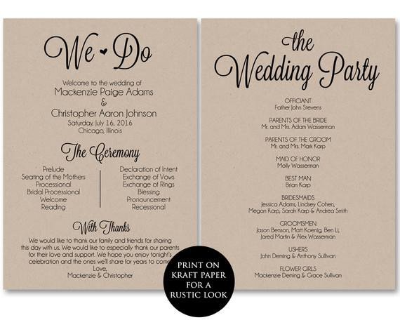 Ceremony Program Template Wedding Program Printable We Do