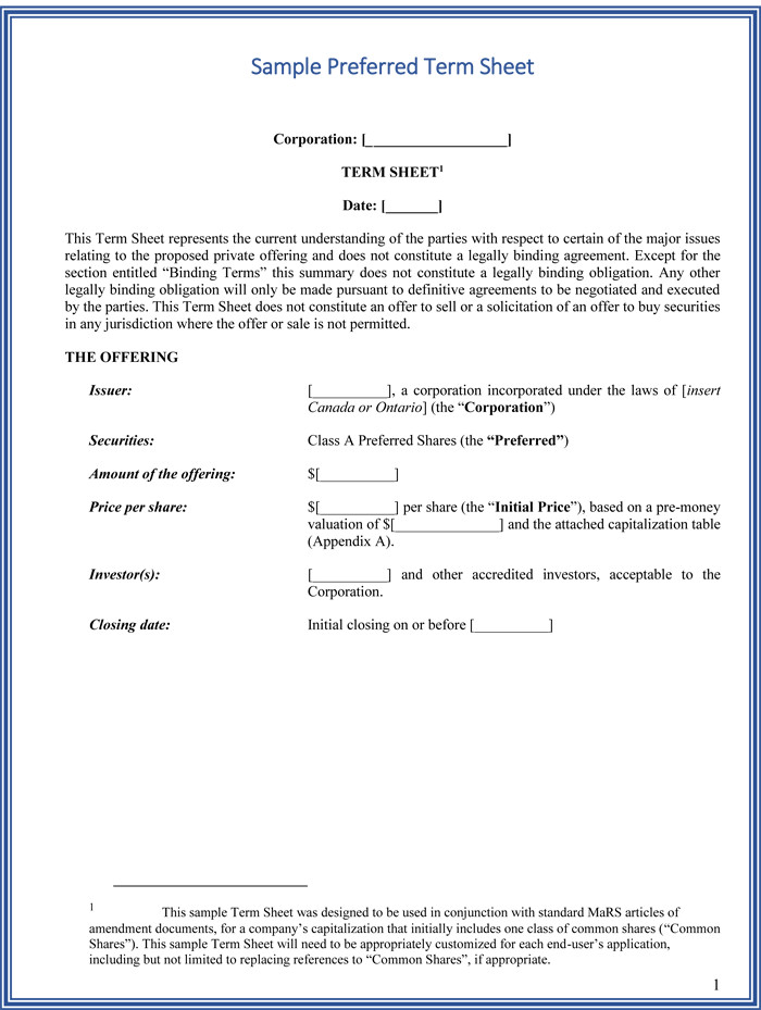 Choose from 9 Term Sheet Templates