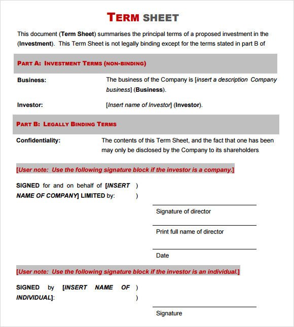 Term Sheet Template 14 Download Free Documents in PDF