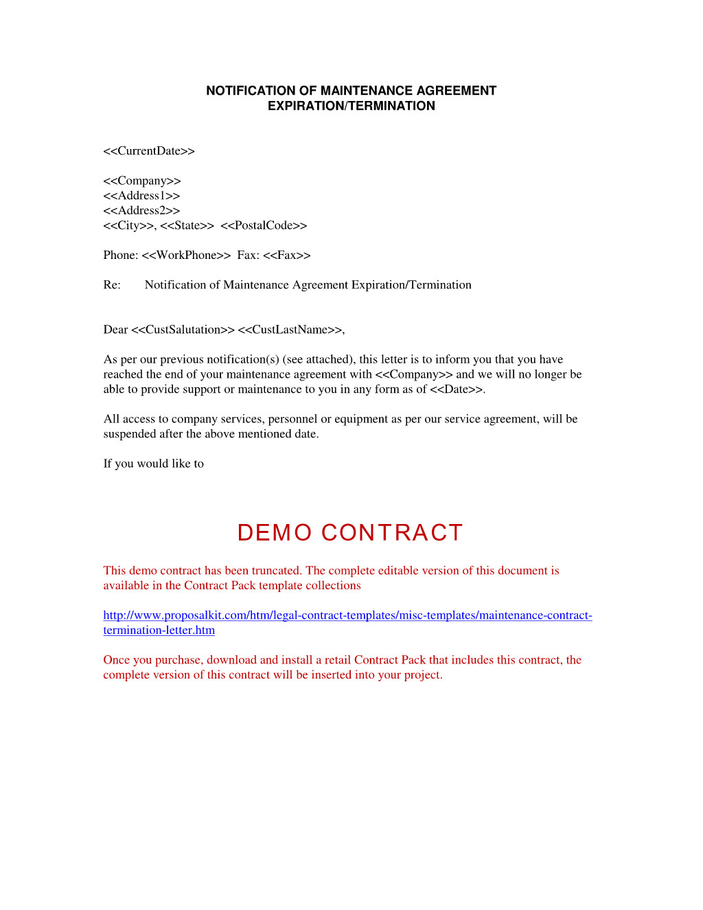 Contract Termination Letter Free Printable Documents