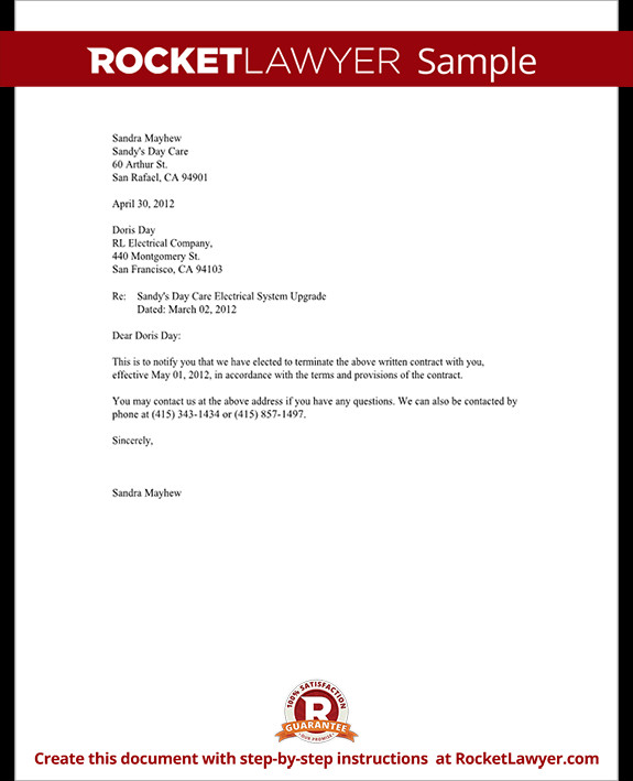 Notice of Termination of Contract Notice Letter with