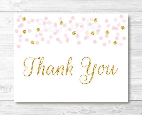 Pink & Gold Glitter Confetti Folded Thank You Card Template