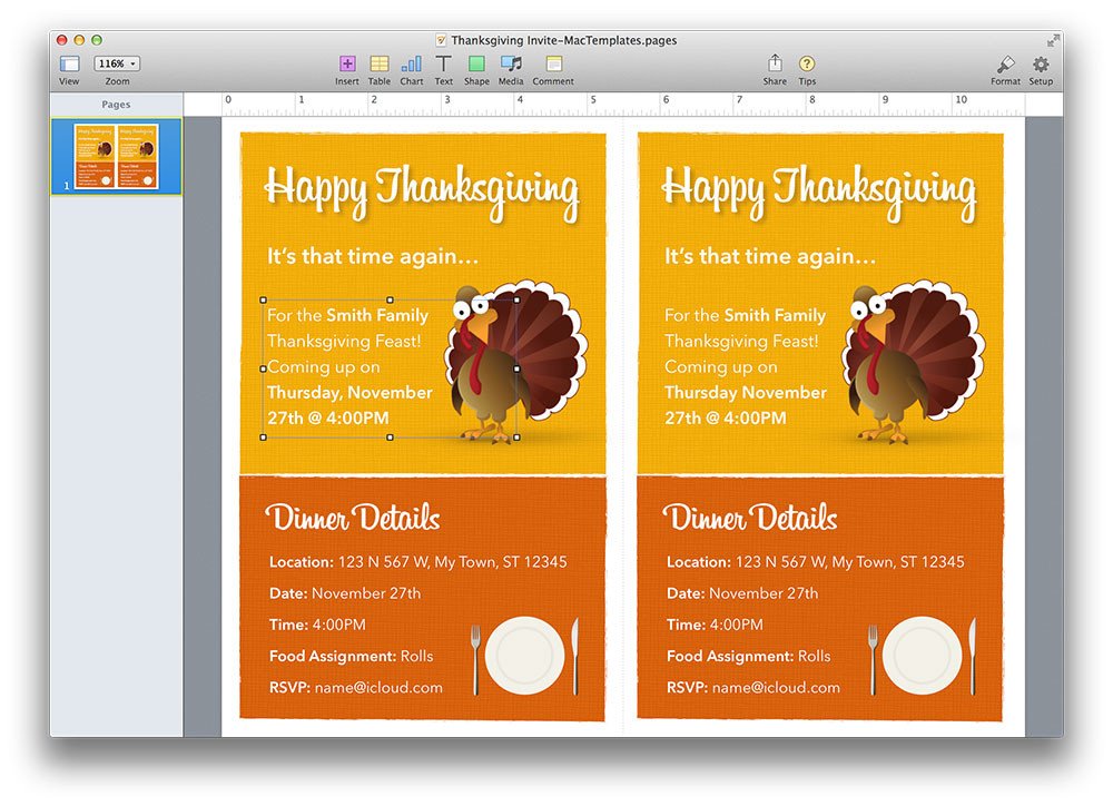 Thanksgiving Invitation Template for Pages