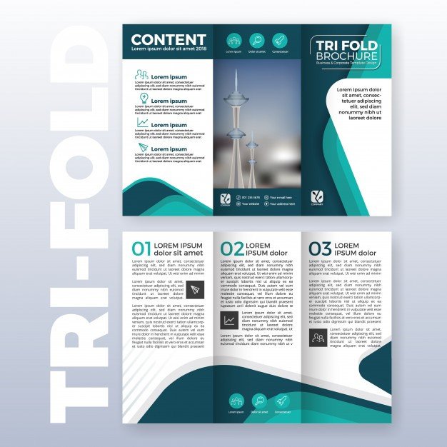 Business tri fold brochure template design with Turquoise