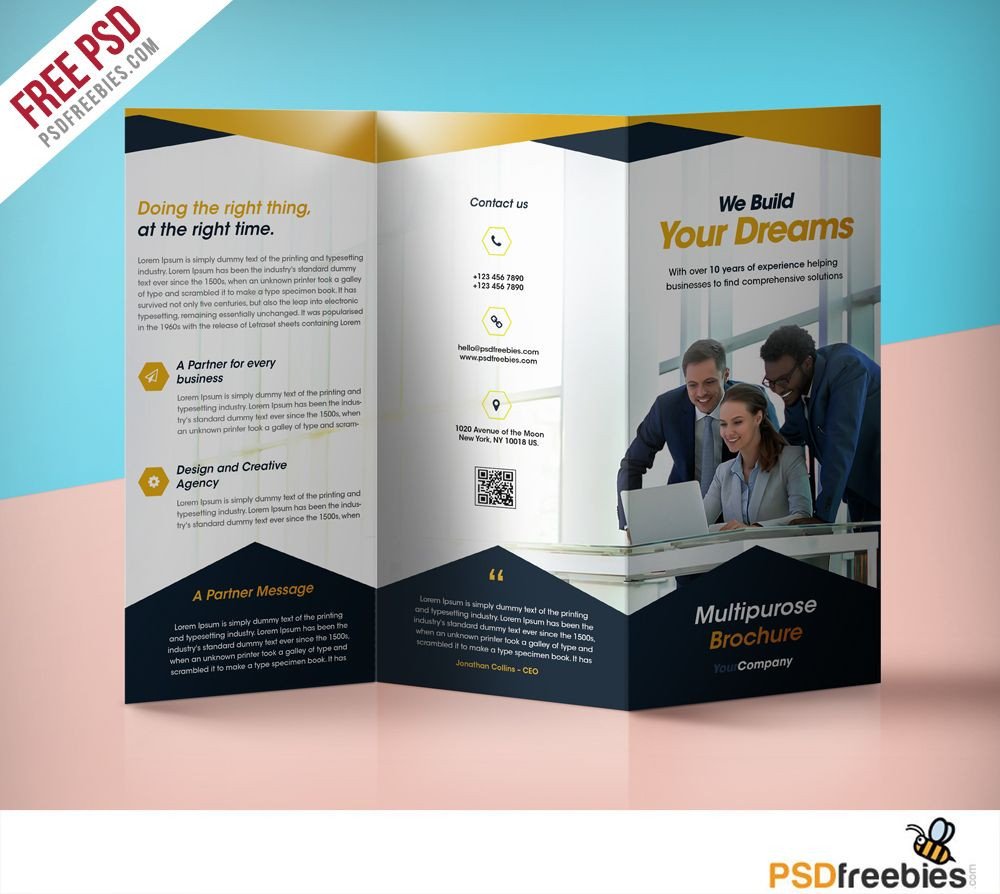 Professional Corporate Tri Fold Brochure Free PSD Template