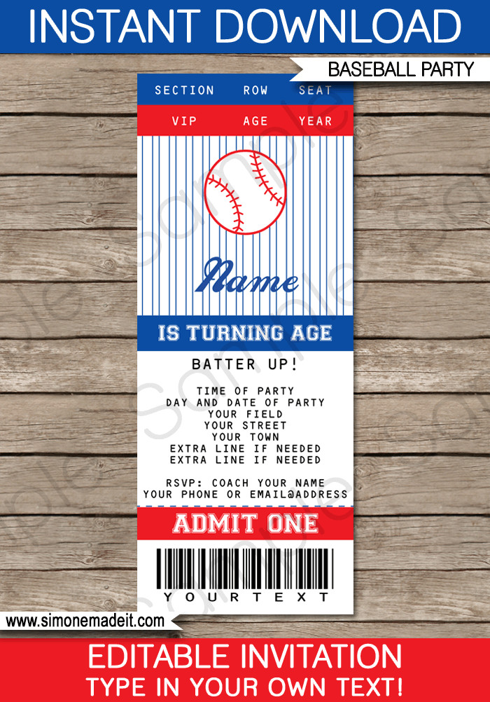 Baseball Ticket Invitation Template