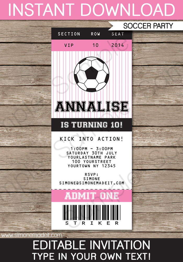 Soccer Ticket Invitations Birthday Party