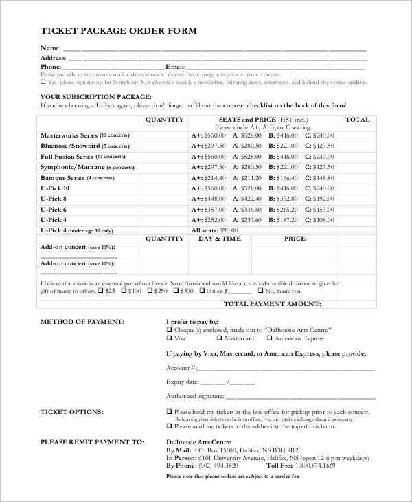 12 Package Order Forms Free Sample Example Format