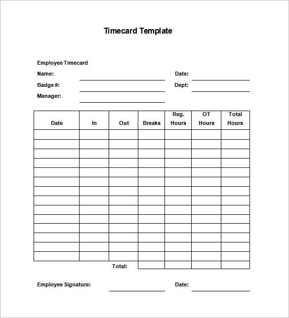 7 Printable Time Card Templates DOC Excel PDF