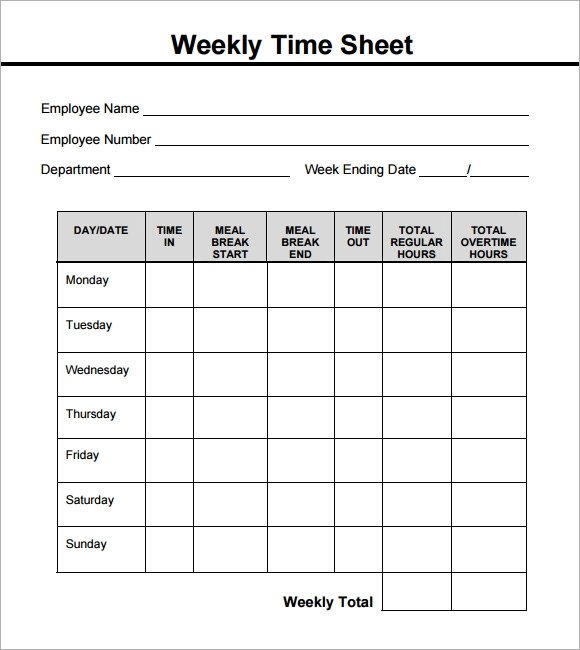 Weekly Timesheet Template 15 Free Download In PDF