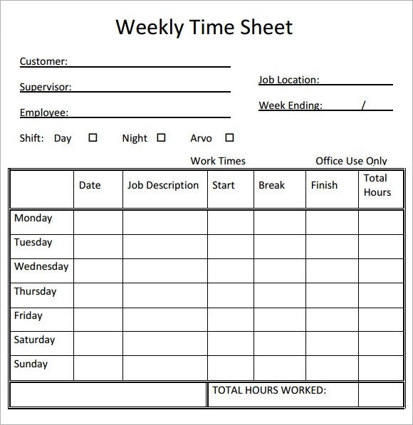 Weekly Timesheet Template 15 Free Download In PDF