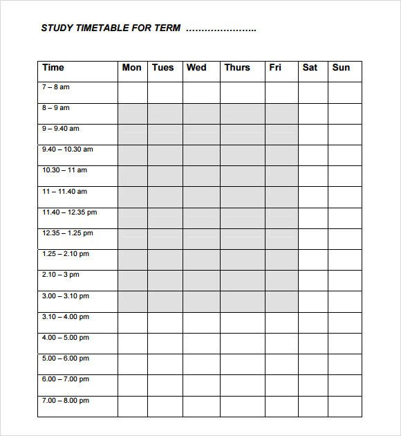 Sample Timetable 8 Documents in PDF Excel