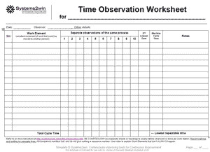 Time Observation Worksheet for short process