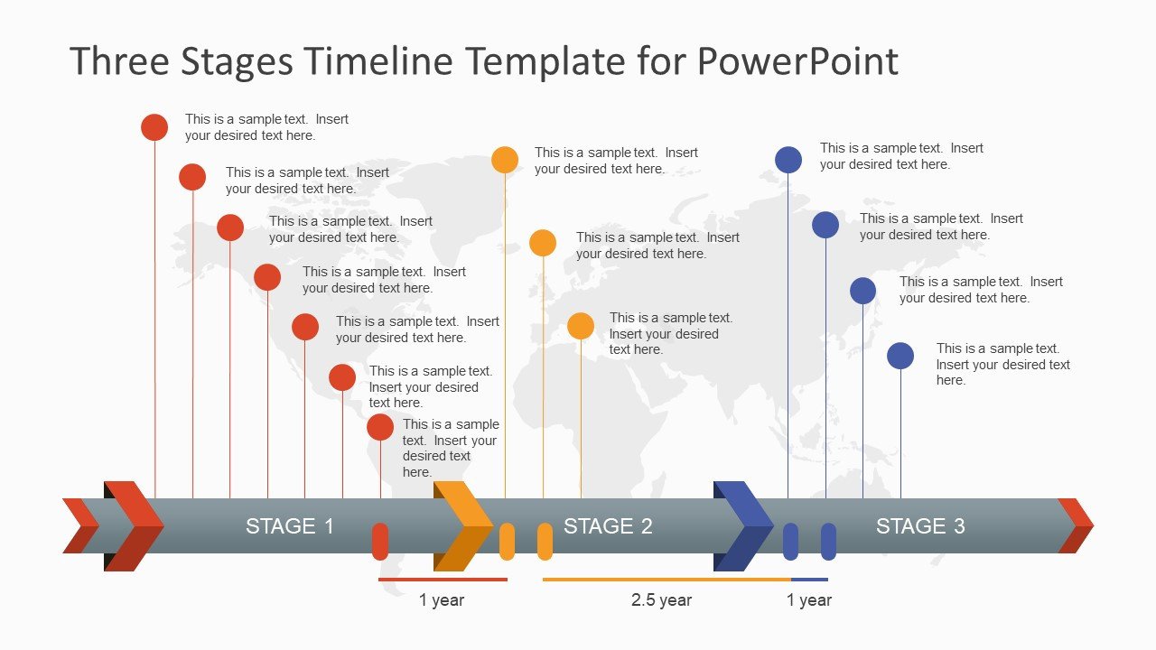 Three Stages Timeline Template for PowerPoint SlideModel