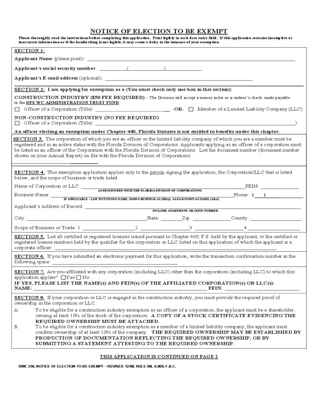 Workers pensation Exemption Form Florida Edit Fill