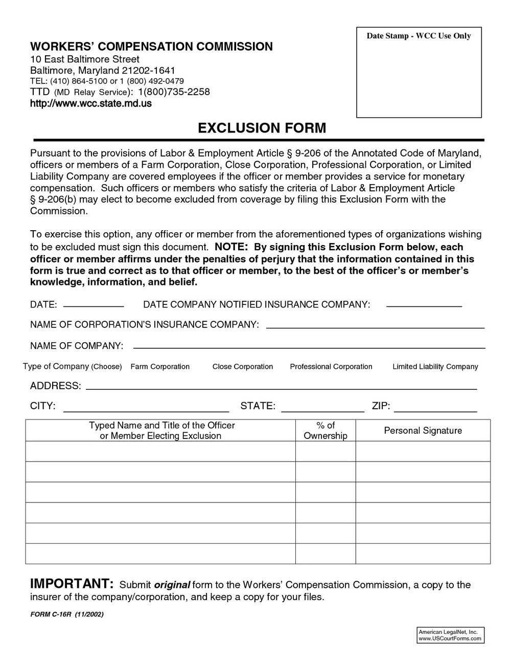 Workmans p Exemption Form Florida Forms 6119