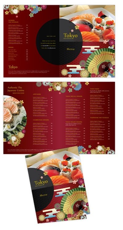 Japanese Sushi Restaurant Bi fold To go menu template