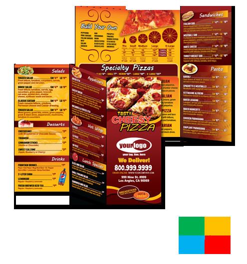 Pizza print templates of door hangers to go menus box