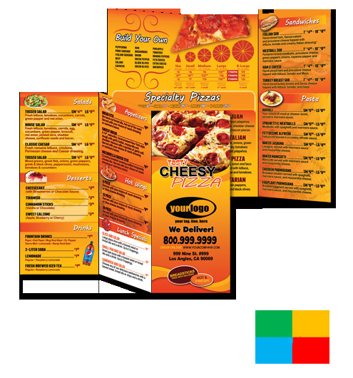 Pizza print templates of door hangers to go menus box