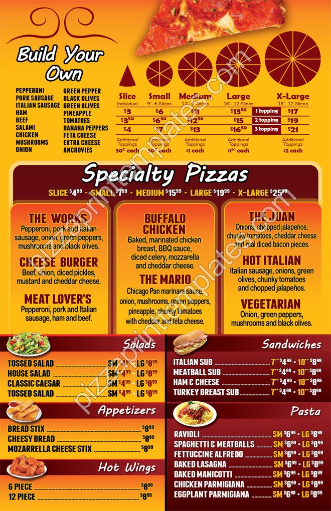 Pizza To Go Menus Burgundy Style Design and Print