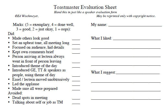 Toastmaster Evaluation Template – 20 Free Word PDF