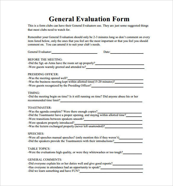 Toastmaster Evaluation Template – 20 Free Word PDF