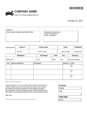 Free Towing Invoice Template Towing Receipt