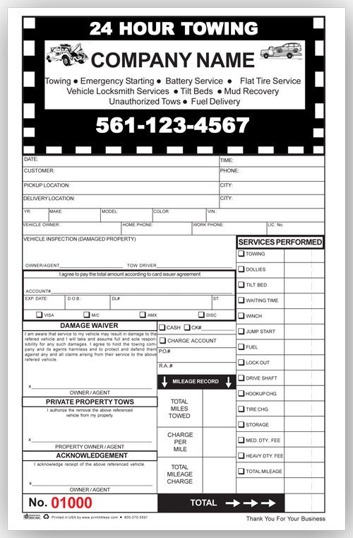 Multi Part Towing Invoice Forms